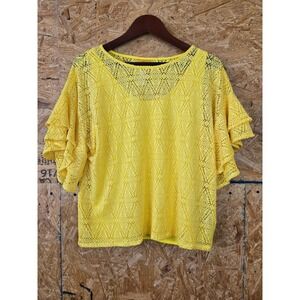 Ruby Rd. Yellow Lace Overlay Top w/‎ Tank Medium, Summer Casual Trendy